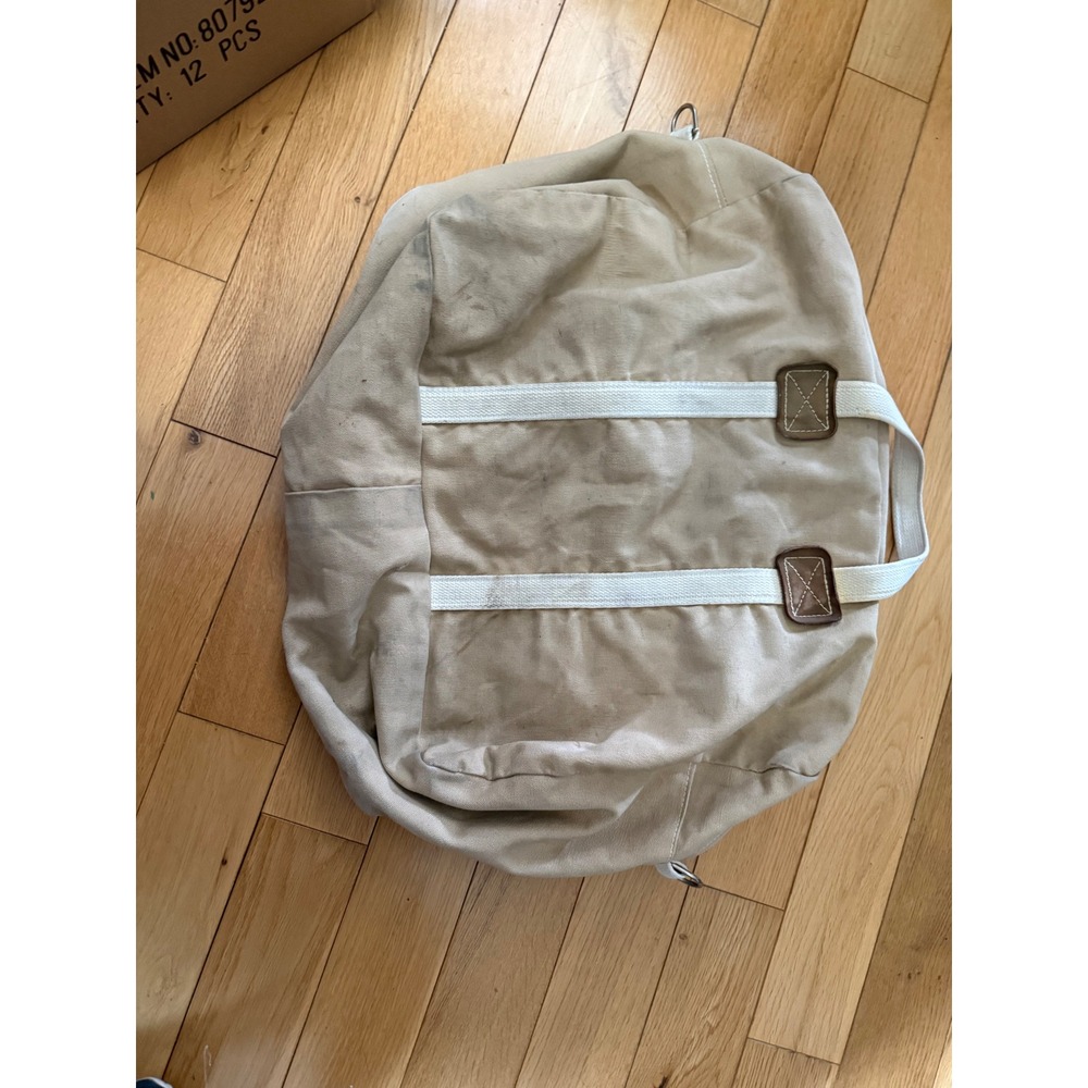 Sea Bag Canvas Duffel Bag Tan Beige White Straps Travel Weekender Distressed